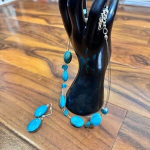 Blue beads necklace and pierced earrings to match